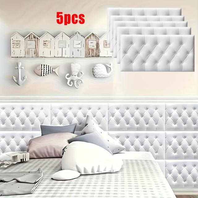 TEMU 5pcs Modern 3d Self-adhesive Soft Wall Panels - Self-adhesive Soft Headboard For Bedroom, Living Room -