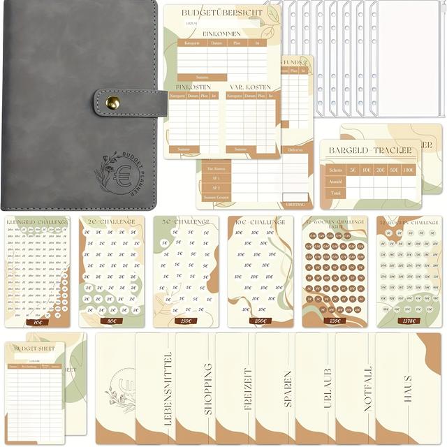 TEMU BIROYAL Sparbuch mit 6 Spardauer-Herausforderungen - A6 Budgetplaner Deutsch - Sparbuch mit 7 Budgetblättern, 7 Kategorien, 8 Umschlägen, 1 Budgetübersicht und einem goldenen Tracker