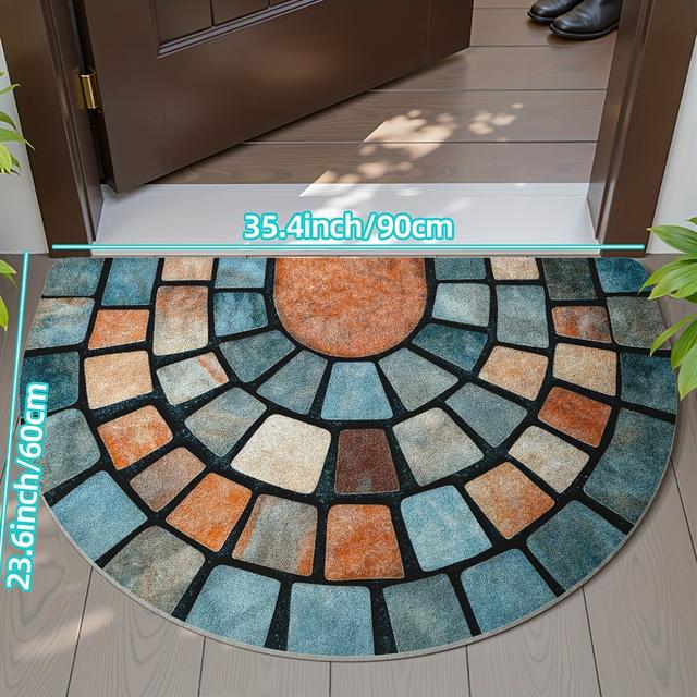 TEMU 돌덤블록 모양으로 디자인된 반원형 현관 매트. 내구성이 뛰어나고 내마모성이 좋으며, 가정 현관 및 복도에 적합합니다. 발 트래픽을 위한 미끄럼 방지 표면을 제공하고 가정 장식을 향상시킵니다.