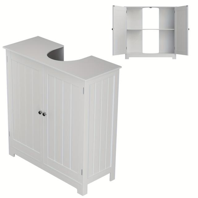 TEMU Modern White Freestanding Floor Cabinet With 2 Doors Suitable For Garage, Bathroom Under Sink Storage, Vanity Unit, Wood, Door Cabinet For Bathroom Sink Base, Garage Organization, Space-saving