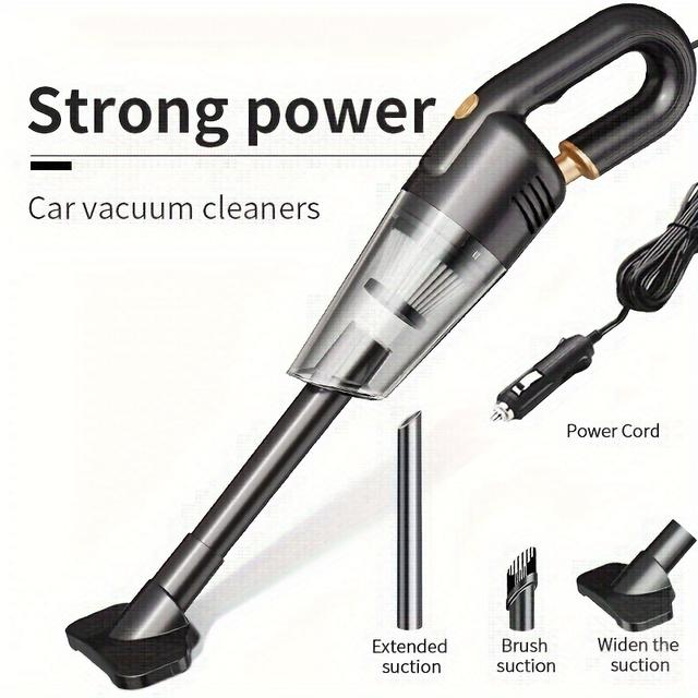 TEMU Потужний ручний автомобільний пилосос 12В з подовженим кабелем, набором аксесуарів та потужним всмоктуванням - тихий і