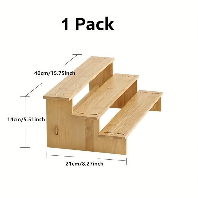 TEMU 3-Etagen Bambus Gewürzregal Organizer für Schrank & Speisekammer - Mehrzweck-Aufbewahrung, Platzsparendes Design, Hält Gläser/Dosen/Kosmetik, Bambusregale