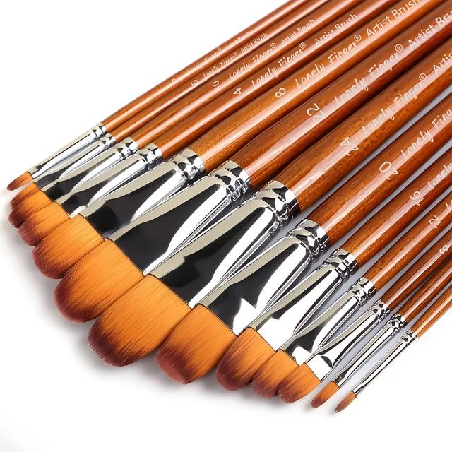 TEMU 13pcs Artist Paint Brushes Set, Soft Anti-shedding Nylon Hair With Long Wooden Handle For Acrylic Oil Watercolor Gouache Paint By Numbers - Painting Kits