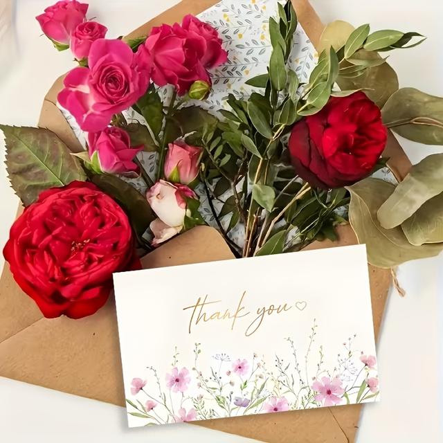 TEMU 50 Stück wunderschöne Blumen Dankeskarten | Visitenkarten für Kleinunternehmen, Geschenkverpackungskarten, geeignet für Geburtstage, Hochzeiten, Abschlussfeiern, gemischtfarbiges Papier