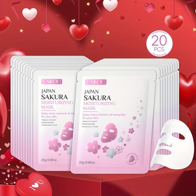 TEMU 20pcs Japan Sakura Sheet Mask For Type, Portable For Travelling, Hydrating Skin, Ideal Gift For Valentines Day Christmas