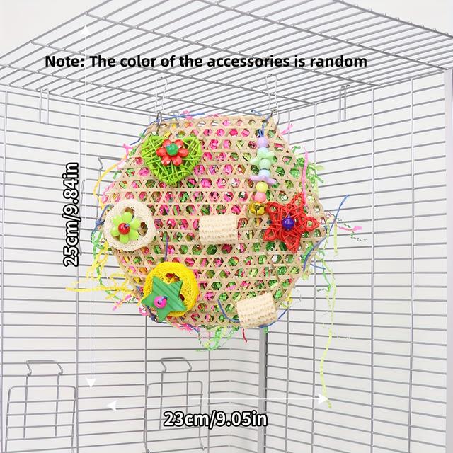 TEMU Bird Toy Shredded For Cockatiels And Budgies, Chewing And Climbing Woven Bamboo Net Birdcage Hanging Accessory