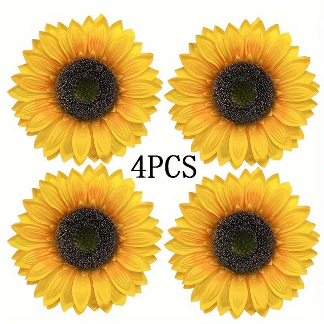 TEMU 4pcs Large Artificial Sunflower Heads, 10" Diameter - Perfect For Weddings, Engagements & Home Decor