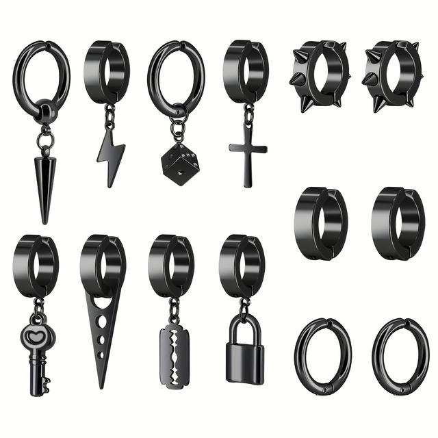 TEMU 14 peças de brincos punk hip-hop, argola com corrente em aço inoxidável 304, conjunto de joias para homens e mulheres, ideal para uso diário ou festas, para