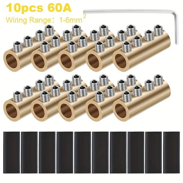 TEMU 10pcs 8/10awg Wire Connector Nut Kit, 20/60/80amp Quick Connection Terminal Yellow Wire Splicing Connectors 8/10 Gauge Wire Connector Kit With Shrink Tubes And Screws For Household