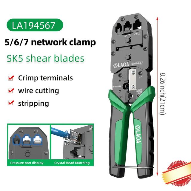 TEMU Laoa Crimping Tool, Network Crimper, Multifunctional Telephone Broadband Crimping , 5e/6e/7e/8e Category, Plastic, & , , Tool, No