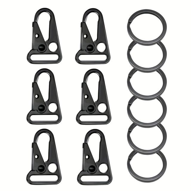 TEMU 6pcs Black Alloy Metal Hook For Keychain-paracord Rings Carabiners, Exterior Equipment, Backpacks And Handbags- For Keys, Cables And Accessories