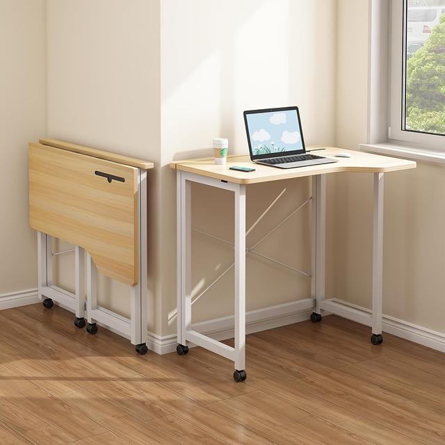 TEMU Foldable Desk, Mobile Small Rolling Computer Desk, Stand Up Desk With Card Slot, Home Office Desk Foldable Study Writing Table Workstation For Small Space, Easy To Assemble 90x56x75cm