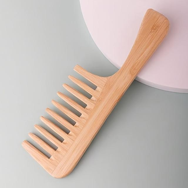 TEMU 1pc Wide-tooth Bamboo & Wood Hair Comb - Wood Bristles & Bamboo Handle, Gentle Detangling Brush For Wet/dry Hair, Braids, Dreadlocks, Sensitive Scalp - Hair Styling For S &