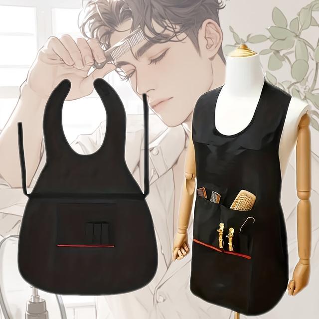 TEMU Un delantal de trabajo para peluquería, diseñado para colgar alrededor del cuello, resistente al cabello, adecuado para esteticistas y peluqueros, con bolsillos