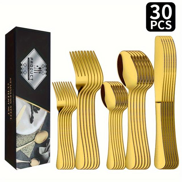 TEMU 30pcs Western Cutlery Stainless Steel Cutlery Spoon Set Steak Cutlery Western Knife Spoon Fork