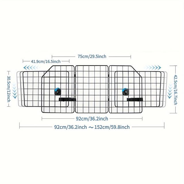 TEMU Foldable Universal Fit Pet Divider For Suvs | Adjustable Large , Heavy-duty Steel Wire Mesh Dog , Pet Safety Travel Separator For Area And Back Seat