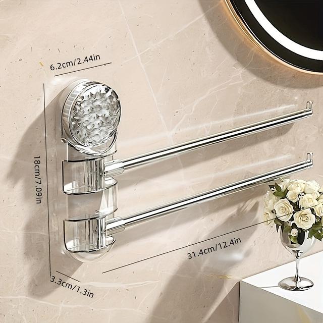 TEMU Suction Cup Towel Rack Bathroom No-punch Swivel Multi-rod Shelf Bathroom Hanging Rack Restroom Toilet Towel Bar For Towel, Clothes Storage, Towel Racks