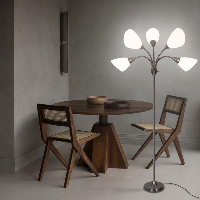 TEMU Medusa 68" Floor Lamp, 5 Adjustable Gooseneck Floor Lamp For Bedroom, Living Room, Office Standing Lamp ( Nickel) (sand Nickel)