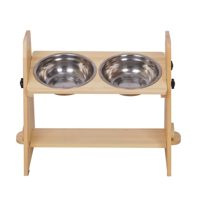 TEMU Raised Pet Bowls, Height 40.5cm Adjustable Feeder, Bamboo Stand With Anti-slip Pads, Xxl 19cm Stainless Steel Double Bowls, Spine-protection Feeding Station For Small Dogs And Cats
