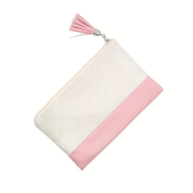 TEMU Heat Sublimation Transfer Blank Cosmetic Bag With A Linen And Base, Blank Coin Purse For Heat Sublimation, Pencil Case With Tassel