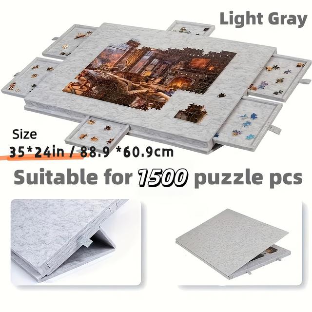 TEMU 1500pcs Puzzle Board With Drawers, Puzzle Table Portable With 6 Sliding Drawer Organizers For Storage Family Game, Not Easy To Slip Off