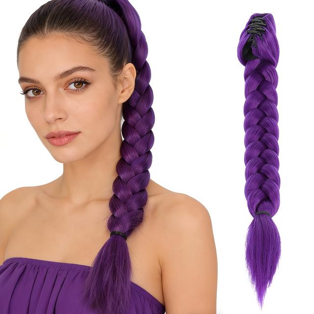TEMU Ladies' Purple Braided Ponytail | Clip-on Purple Braid, Ponytail Wig, Suitable For Christmas, Music Festivals, Dance Parties, Cosplay, Straight High Temperature Fiber Hair