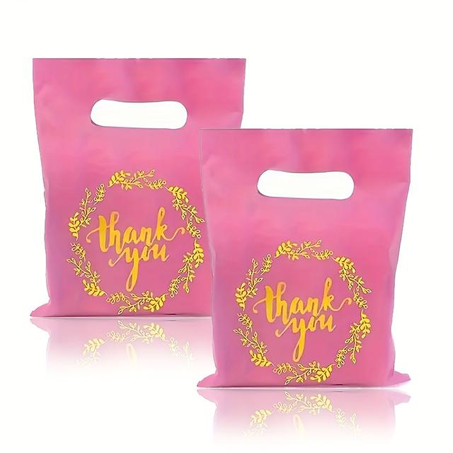 TEMU 300pcs Pink Plastic Thank You Bag Retail Shopping Bag For Weddings Birthdays Thanksgiving Christmas Reusable Plastic Bags Plastic Gift Bags (6.3*7.87 Inches)