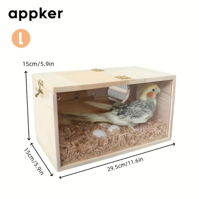 TEMU 1 ks dřevěného hnízdního boxu pro papoušky s okénkem, bezpečným úkrytem a možností zavěšení pro použití v kleci zahradě, ideální pro andulky, korely a pěnkavy