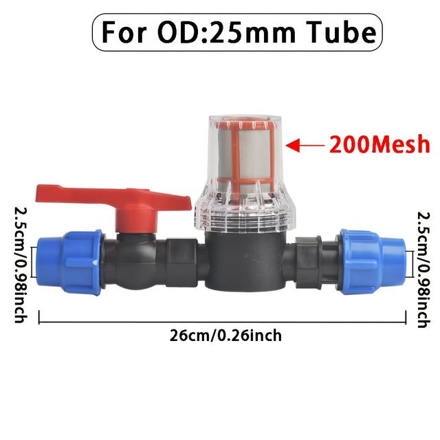 TEMU 25/32mm Pe Pvc Pipe Quick Connector Watering Tube Irrigation Filter 80/200 Mesh Filter Joint Garden Irrigation System Tube Connector Strainer