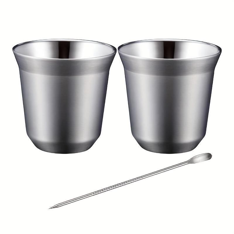 TEMU 3pcs Set, 86ml Double-layer Stainless Steel Coffee Cup + Latte Art Needle, Insulated Teacup Wine Glass Cup With Creative Latte Art Needle