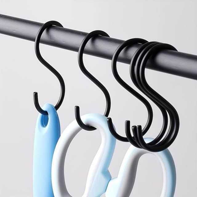 TEMU 10pcs Shaped Hooks, Heavy-duty Non-slip S Hooks, Thick Black Metal S Hooks, Suitable For Hanging Plants, Wardrobes, Garden, And Kitchen Accessories.