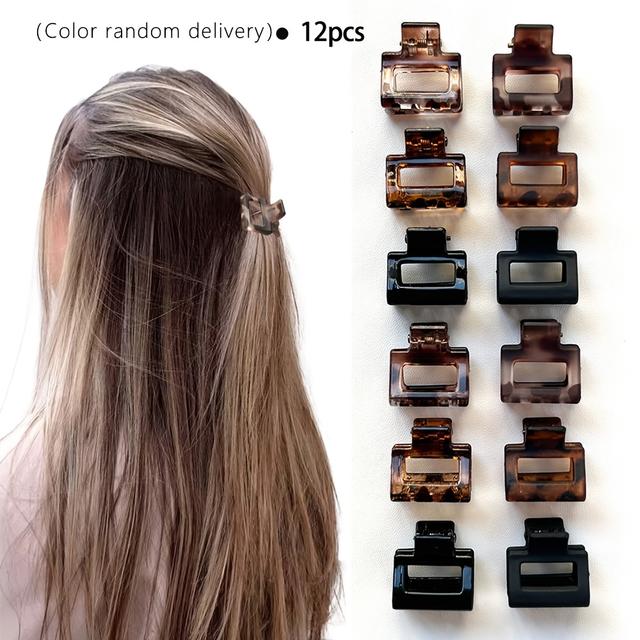 TEMU 12 szt. Damskie Modne Spinki do Włosów z Perłą w Kształcie Kwadratu Leopardim Wzorem, Matowe i Błyszczące Wykończenie, Mały Rozmiar 0.86 cala/2.2 cm