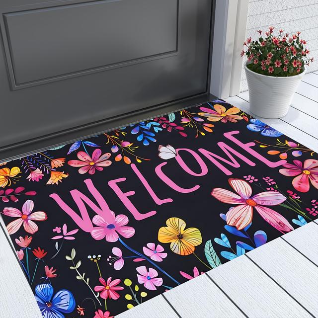 TEMU 【屋外玄関用】カラフルな花柄ドアマット。滑り止め付きラバーバック、玄関ドアに最適。洗濯可能、毛羽立ちしにくい。