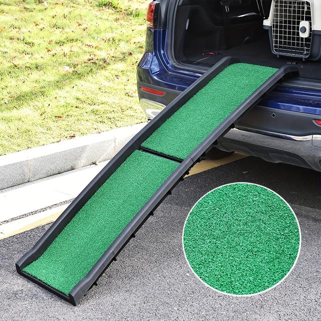 TEMU 60-inch Folding Dog Ramp For Cars, Trucks & Suvs - Portable Pet Ladder With Non-slip Stairs And Elevated Side Rail For Large Dogs