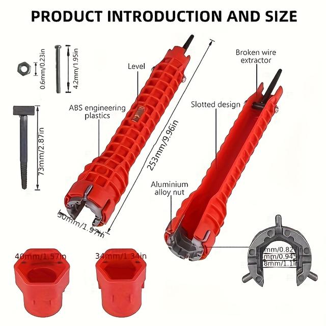 TEMU 1pc 14-in-1 Tool For Installing Faucets And Sinks - Made Of Sturdy Plastic, Ideal For Setting Up Bathroom Pipes, Featuring An Adjustable Wrench, Pipe Bender, And Plumbing Tools