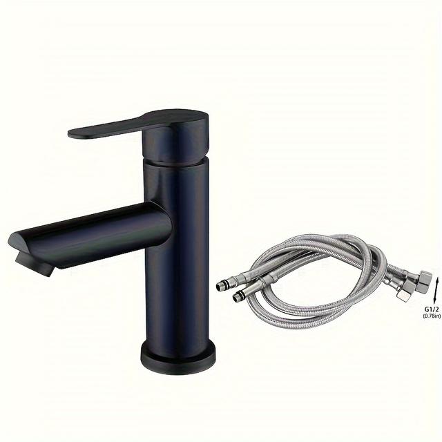 TEMU صنبور ماء ساخن وبارد من الفولاذ المقاوم للصدأ 304 باللون الأسود لحوض الحمام، حوض الغسيل، حوض الحمام، صنبور حوض العمل مع صمام مزج الماء الساخن والبارد