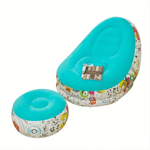 TEMU أريكة قابلة للنفخ قابلة للطي، مقعد محمول متعدد الاستخدامات للاستخدام الداخلي والخارجي، مصنوعة من مادة PVC سميكة ومتينة، سهلة التنظيف، لا تتطلب تجميعًا.