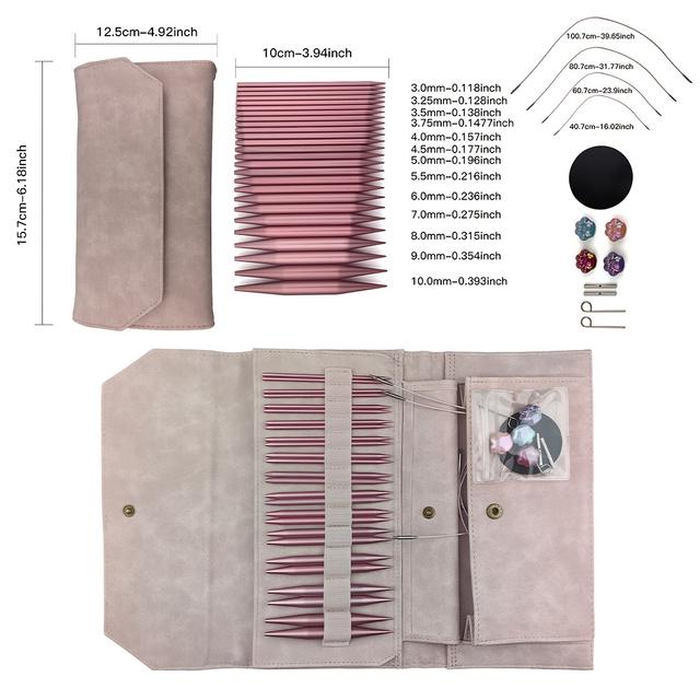 TEMU 13 Pairs/set Pink Aluminum Oxide 10cm Detachable Circular Knitting Needles With Interchangeable Cords