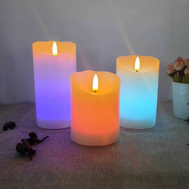 TEMU Farbenfrohe LED-Flammenkerze für die Feiertage mit Fernbedienung und Timer-Funktion