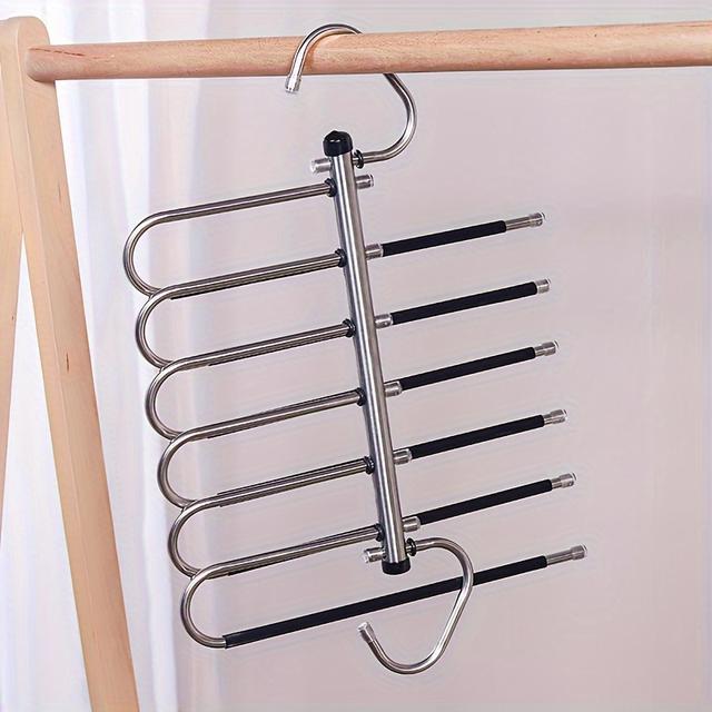 TEMU Skládací vícevrstvý úložný regál na kalhoty z nerezové oceli s klipy bez stop.