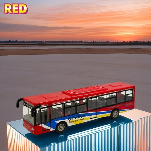 TEMU Die-cast Metal Pull-back City Bus Toy - Suitable For Collectibles / 4 Alloy Wheels Simulation Toy Model - Indoor And Outdoor Gifts For Festivals, Christmas, And Halloween