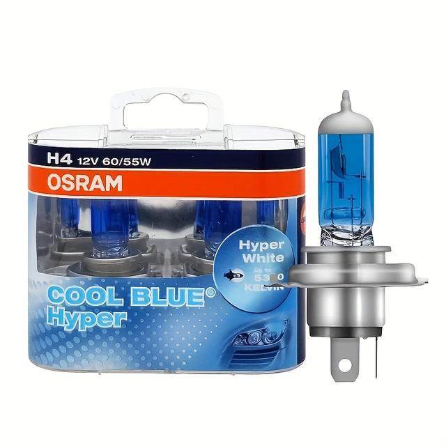 TEMU Дві в коробці, галогovna лампа Osram CBH, Halogen Bulb, H4, автомобільні фари, 5300K, покращені галогонове для збільшеної яскравості, синьо-біла підсвітка, та яскрава, пряма заміна заводських фар