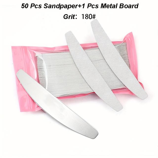 TEMU 50pcs Jearlyu Half Moon Nail File Pads - 80# 100# 180# 240# Grit, Removable & Replaceable Synthetic Paper Sheets With Steel Handle For Manicure Pedicure, Nail Care (disposable), Nail Accessories