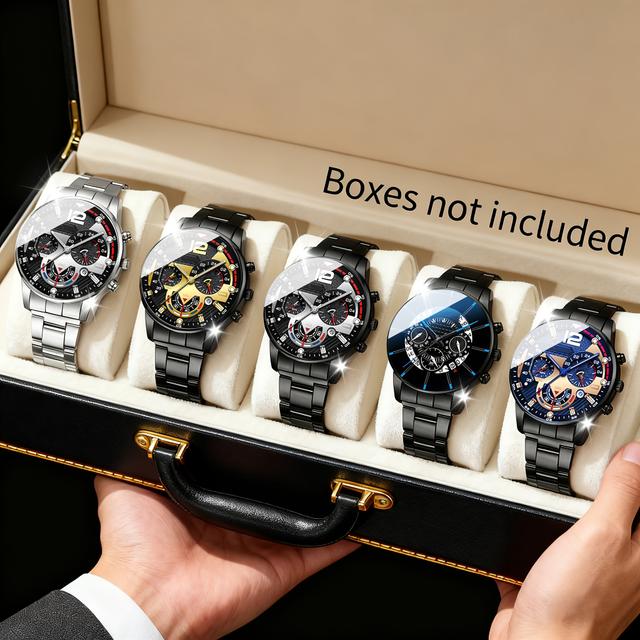 TEMU 5pcs Men's Business Fashion High-end Exquisite Versatile Watch Set, Suitable For Back-to-season, Christmas, Birthday Gifts, Perfect Gift For