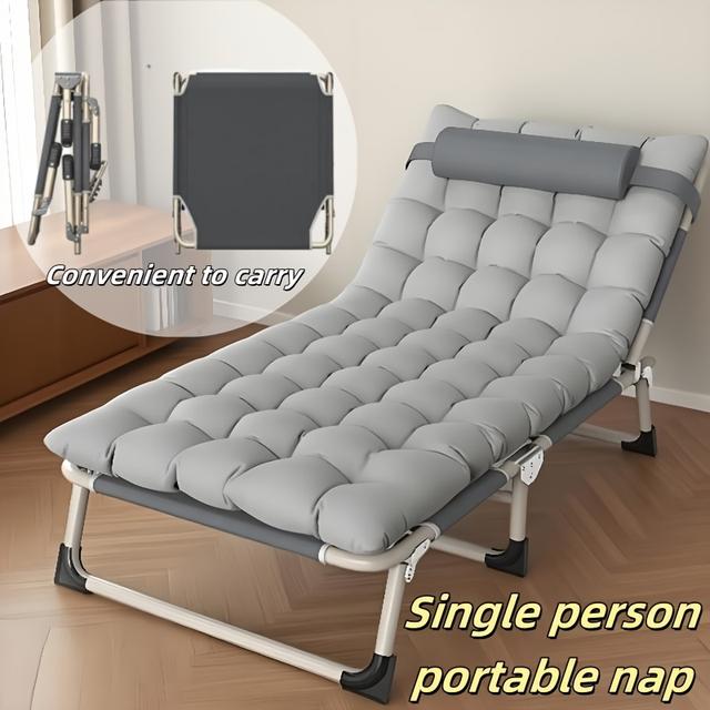 TEMU Portable Folding Bed With Foam Mattress - Heavy-duty Foldable Single Person Nap Bed For Camping, Beach, Office & Travel - Manual Recliner Lounge Chair, Split-, Easy Carry