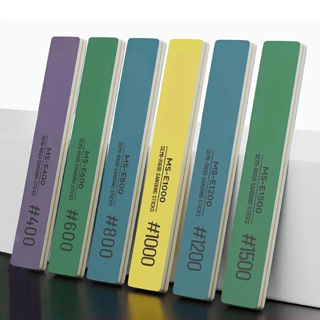 TEMU 6er-Set #400/#600/#800/#1000/#1200/#1500 Halbstarre Schleifstäbe aus Kunststoff für Modellbau-Polierwerkzeuge, Hobby DIY