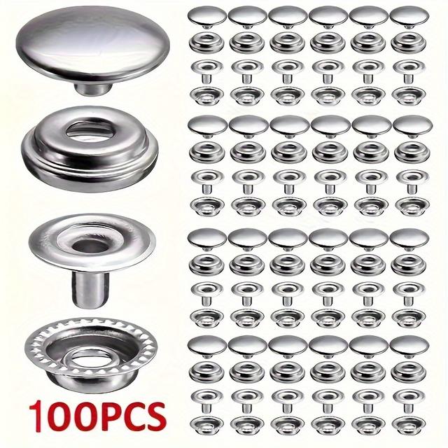 TEMU 100pcs Stainless Steel Snap Button Kit, 4-part Leathercraft Rivet Fasteners For Diy Crafts, Canvas, Jeans, Jackets - Assorted Sizes Snaps Set