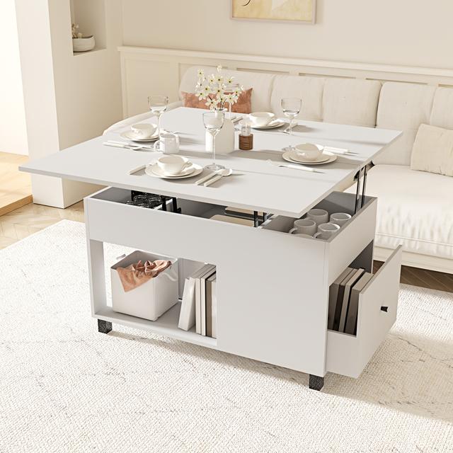 TEMU Msutree Coffee Table Height-adjustable Coffee Table Extendable With Lift Top And Drawers, Hidden Storage Space Sofa Table Side Table For Living Room