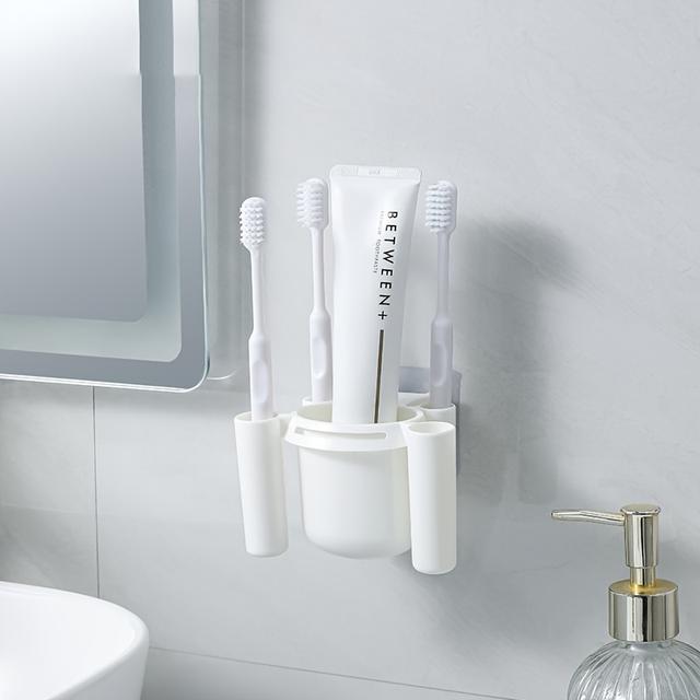 TEMU Wall-mounted, No-drill Toothbrush Holder For Bathroom, Featuring A Razor And Toothpaste Storage Rack, Ideal For Home Use And Draining Dental Tools