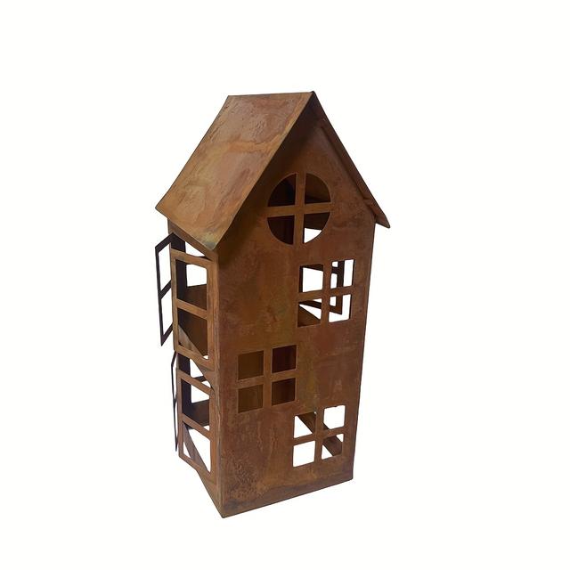 TEMU 1pc Rusty House Holiday Candlestick, Rust-colored Appearance Decorative Lantern Candlestick, Lantern Decoration, Housewarming Gift, Christmas Decoration Candlestick